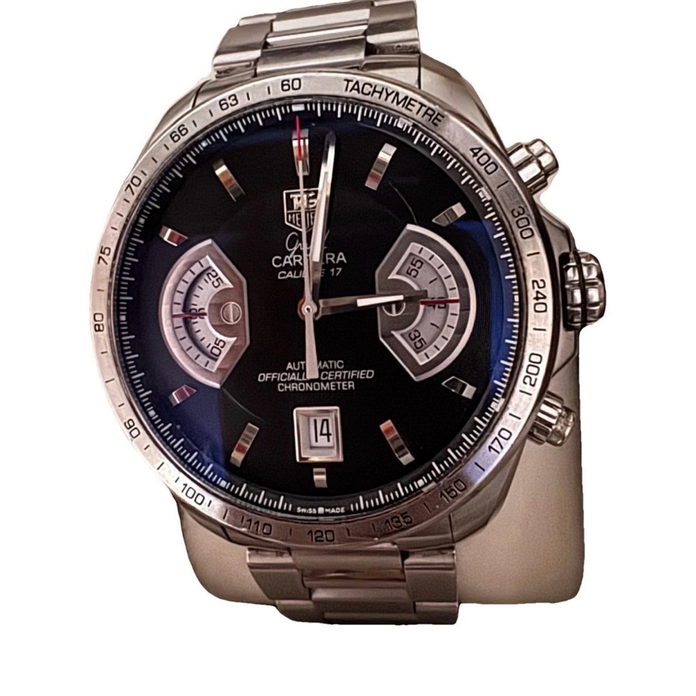 Great condition*TAG Heuer Grand Carrera Black and Silver Chronograph Watch